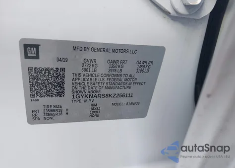 2019 Cadillac Xt5 Standard from USA, damaged, VIN 1GYKNARS8KZ256111